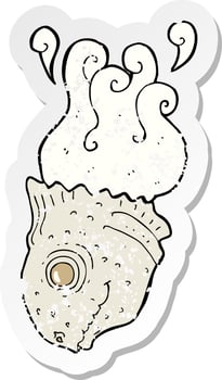 retro distressed sticker of a cartoon old fish head vector