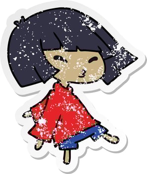 distressed sticker cartoon of a cute kawaii girl vector