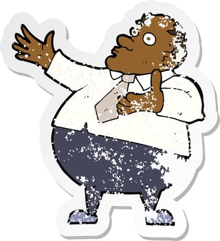 retro distressed sticker of a cartoon exasperated middle aged man vector
