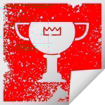distressed square peeling sticker symbol gold cup vector