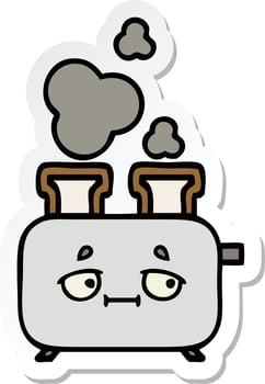 sticker of a cute cartoon of a toaster vector