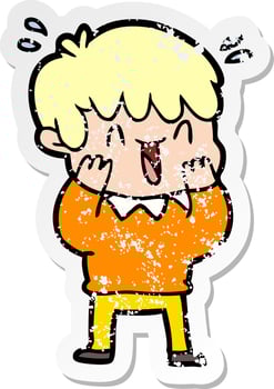 distressed sticker of a cartoon laughing boy vector