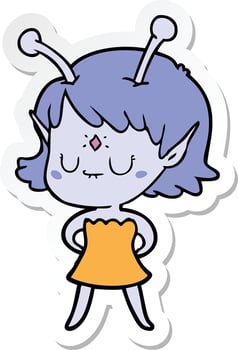sticker of a cartoon alien girl vector