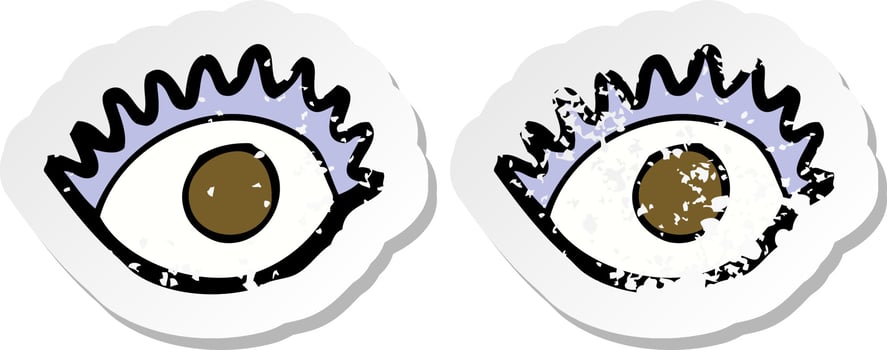 retro distressed sticker of a cartoon eyes vector