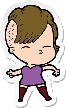 sticker of a cartoon squinting girl vector