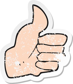 retro distressed sticker of a cartoon thumbs up symbol vector