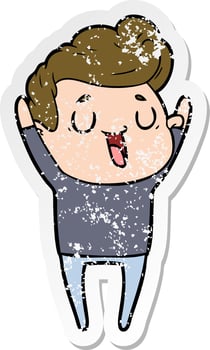 distressed sticker of a happy cartoon man vector
