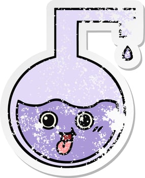 distressed sticker of a cute cartoon science experiment vector