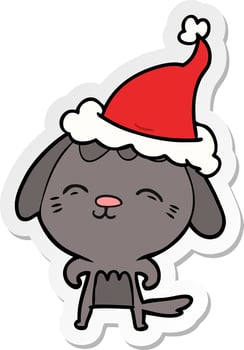 happy sticker cartoon of a dog wearing santa hat vector