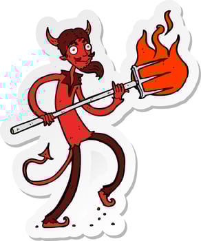sticker of a cartoon devil with pitchfork vector