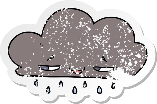 distressed sticker of a cartoon rain cloud vector