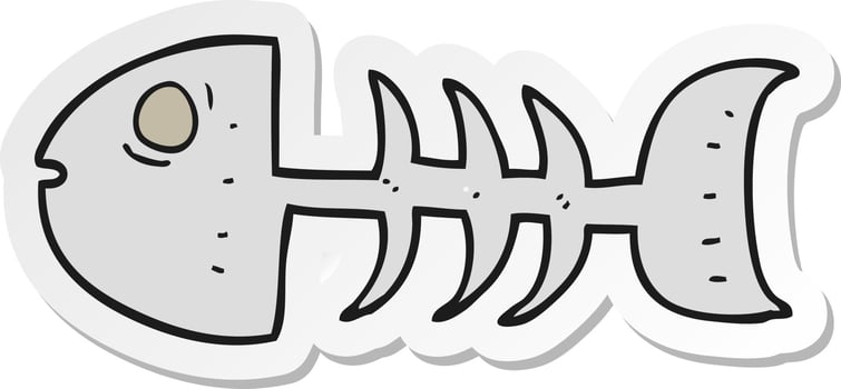 sticker of a cartoon fish bones vector