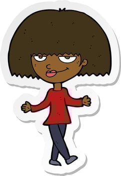 sticker of a cartoon smug looking woman vector