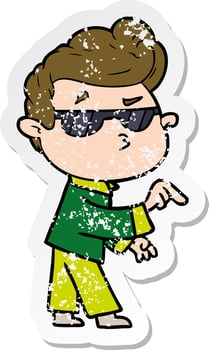 distressed sticker of a cartoon cool guy vector