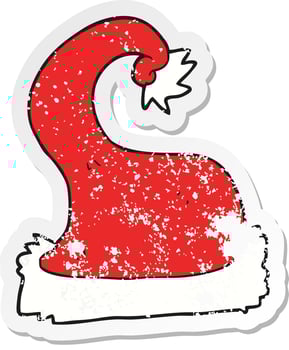 retro distressed sticker of a cartoon santa claus hat vector