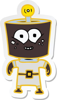 sticker of a happy energized cartoon robot vector