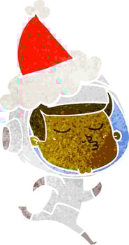 retro cartoon of a confident astronaut wearing santa hat vector