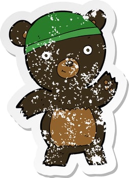 retro distressed sticker of a cute cartoon black bear vector
