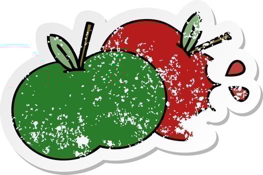 distressed sticker of a cute cartoon juicy apple vector
