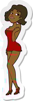 sticker of a cartoon attractive woman in short dress vector
