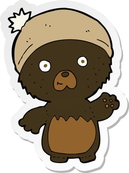 sticker of a cartoon cute teddy bear in hat vector