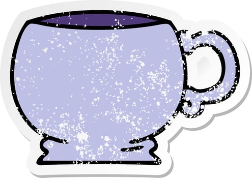 distressed sticker of a quirky hand drawn cartoon mug vector