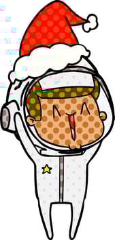 happy comic book style illustration of a astronaut wearing santa hat vector