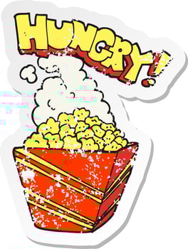 retro distressed sticker of a cartoon fresh popcorn vector