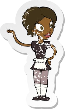 retro distressed sticker of a cartoon woman in maid costume vector