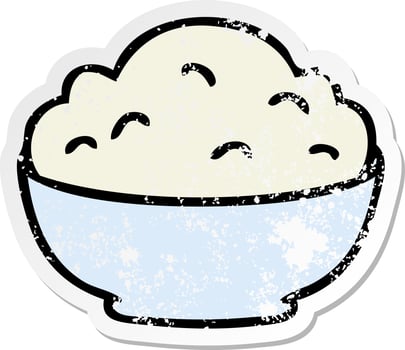 distressed sticker of a quirky hand drawn cartoon bowl of mash vector