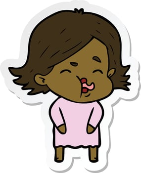 sticker of a cartoon girl pulling face vector