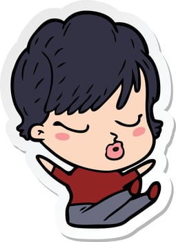 sticker of a cartoon woman with eyes shut vector