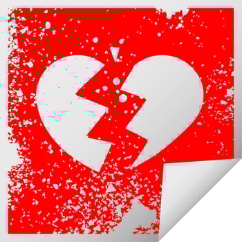 distressed square peeling sticker symbol broken heart vector