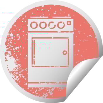 distressed circular peeling sticker symbol oven and cooker vector