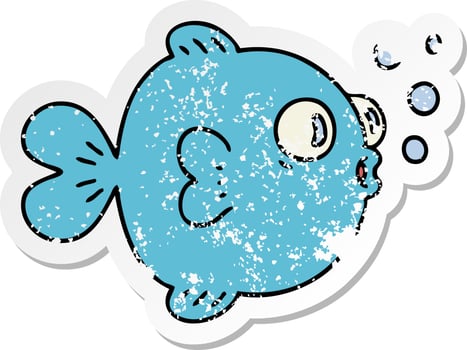 distressed sticker of a quirky hand drawn cartoon fish vector