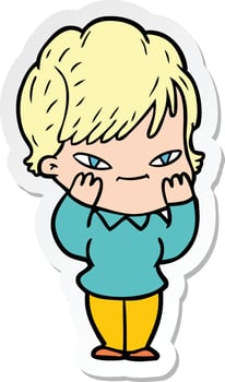 sticker of a cartoon happy woman vector