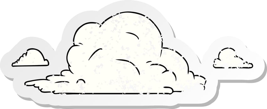 distressed sticker cartoon doodle of white large clouds vector