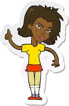 sticker of a cartoon woman with idea vector