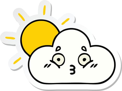 sticker of a cute cartoon sunshine and cloud vector