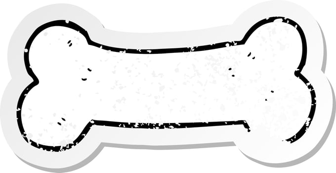 distressed sticker of a cartoon bone vector