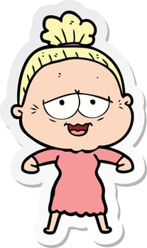 sticker of a cartoon happy old lady vector
