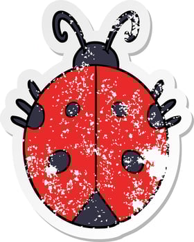 distressed sticker of a cartoon ladybug vector