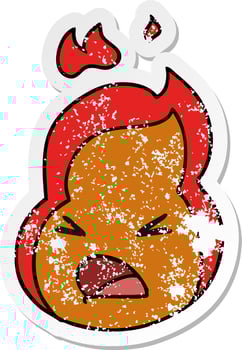 distressed sticker cartoon kawaii cute fire flame vector