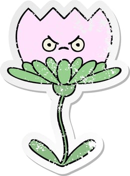distressed sticker of a cute cartoon flower vector