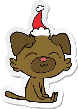 sticker cartoon of a dog wearing santa hat vector