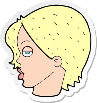sticker of a cartoon woman raising eyebrow vector