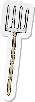 retro distressed sticker of a cartoon pitch fork vector