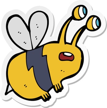 sticker of a cartoon frightened bee vector