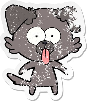 distressed sticker of a cartoon dog with tongue sticking out vector