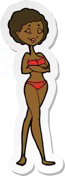 sticker of a cartoon retro woman in bikini vector